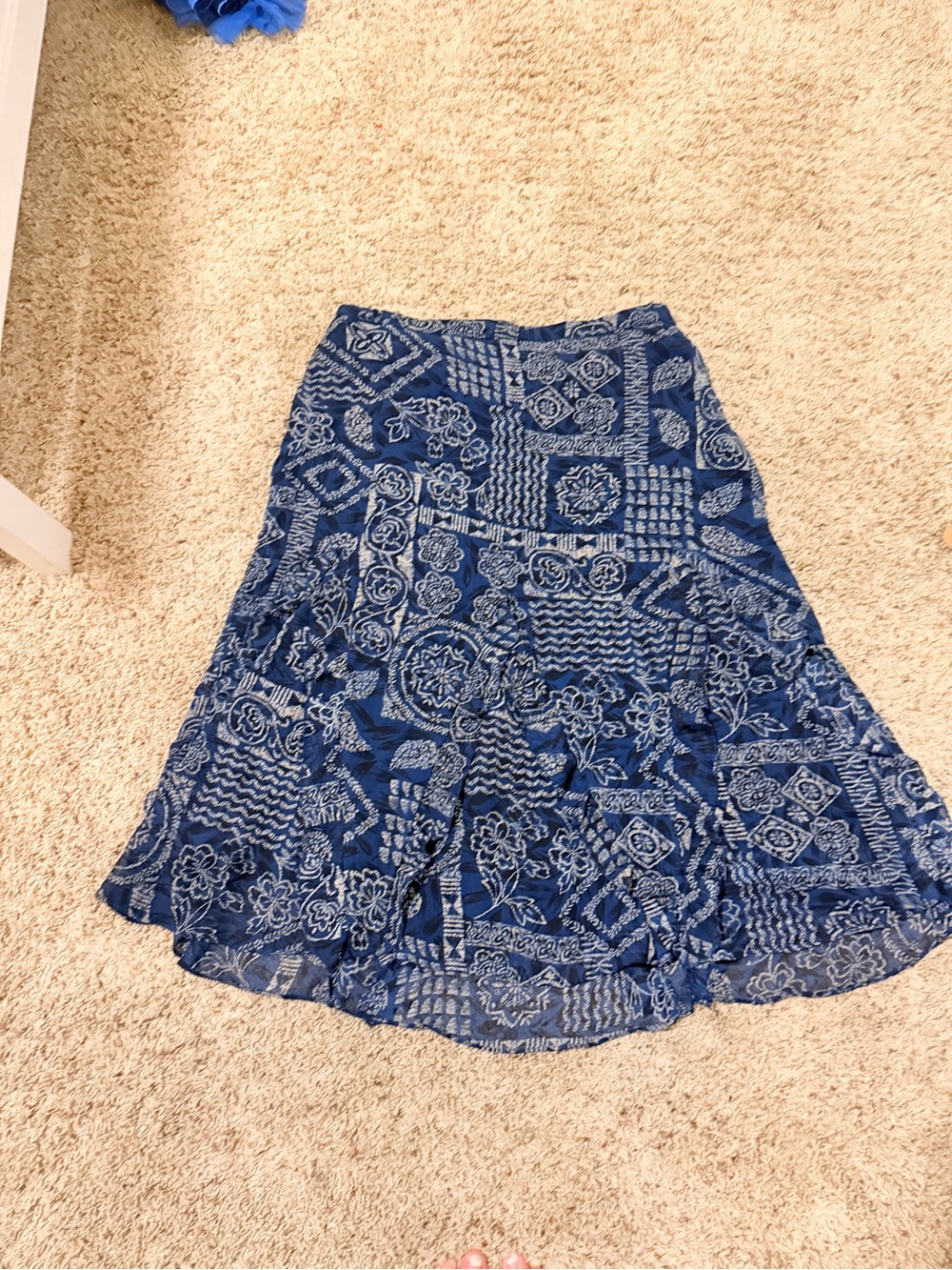 Coldwater Creek Navy Blue Patchwork Floral A-Line Skirt
